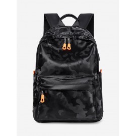 Unisex Fashion Casual Camo Pattern PU Leather Computer Laptop Notebook School Students Travel Backpack with USB Charging Port for Men and Women