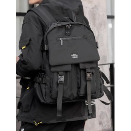 Men's Preppy Style Travel Large Capacity Waterproof Patched Design Multi Pockets Buckle Backpack