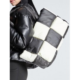 Women's Fashion Daily Two Tone Checkerboard Padded Quilted Puffer Design Oversized Shoulder Tote Bag