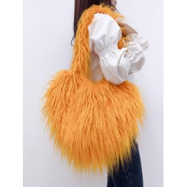 Women's Daily Streetwear Y2K Heart Shaped Fluffy Fuzzy Furry Faux Fur Textured Shoulder Bag
