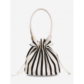 Women's Fashion Daily Office Vertical Striped Drawstring Shoulder Tote Bucket Bag