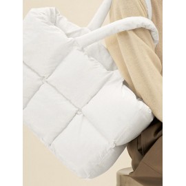 Women's Daily Soft Solid Color Quilted Puffer Design Padded Tote Bag