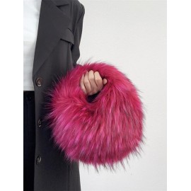 Women's Y2K Aesthetic Punk Style Colorblock Fluffy Faux Raccoon Fur Club Chain Hobo Tote Bag
